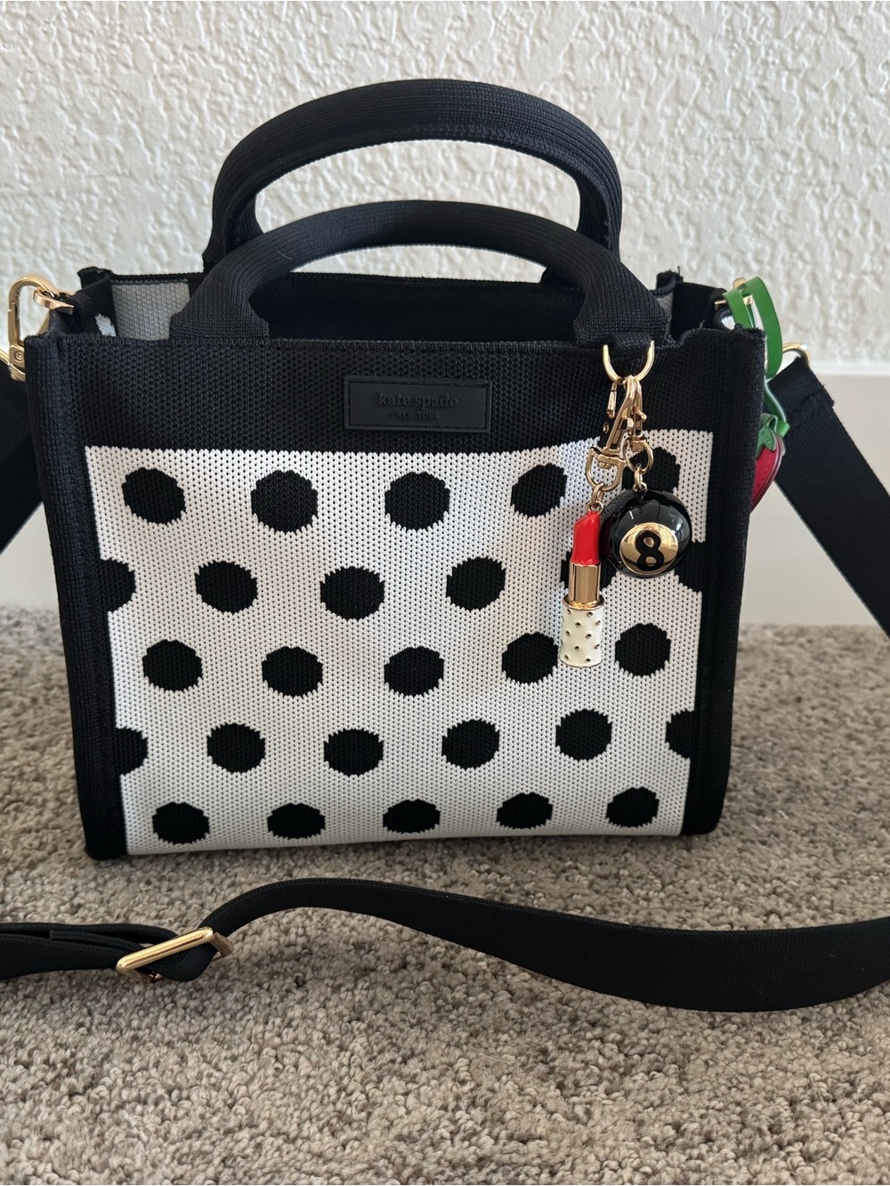 Kate Spade Black & White Polka Dot Crossbody Tote with Charms 💄🎱 - FREE SHIPPING